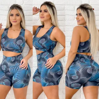Atacado de Conjuntos de Roupas de Academia: 3 Tops e 3 Shorts - G