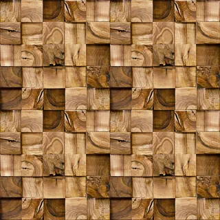Tacos de Madeira Autocolante Lavável - Papel de Parede Cubos Marrom - Único