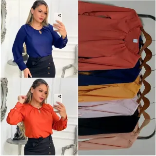 Moda feminina: blusa social manga longa com botão na manga - Verdinho