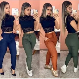 Cintura Alta Calça Jogger Feminina Bengaline Diversas Cores - Azul Marinho