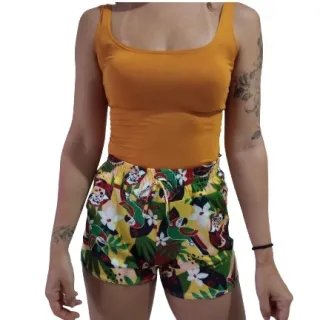 Short feminino confortável com estampas e bolsos - Único