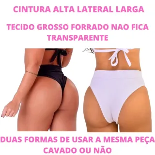 Moda Praia Biquíni Feminino Hot Pants Suplex Cintura Alta - Marinho