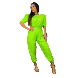 Manga Princesa Macacão Longo Feminino com Cinto - Fúcsia