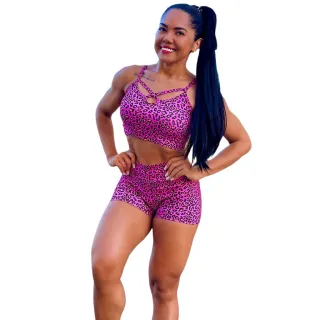 Conjunto Fitness Premium Top Feminino Estampado Ou Liso + Short para Academia - Estampa 01
