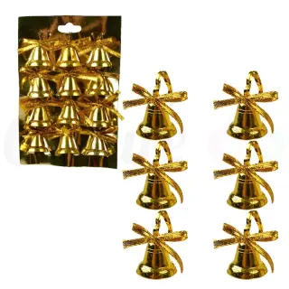 Pendente Natal Kit 12 Sinos Dourado Laço Arvore