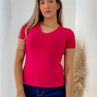 Blusa Manga Curta Gola V Feminina - Rose