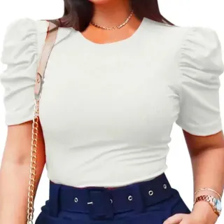 Linda Blusa Canelada Manga Curta Princesa Feminina Tamanho Único - Azul