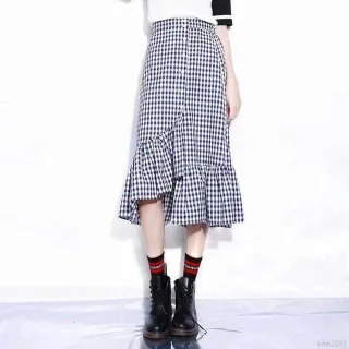 Saias Longas Selvagens de Cintura Alta com Estampa Irregular - Raryel - Azul