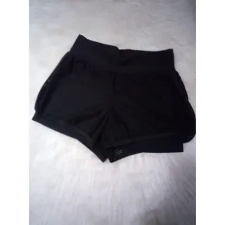 Roupa de Treinar Feminina Short Duplo Suplex com Tela - Preto com viés pink