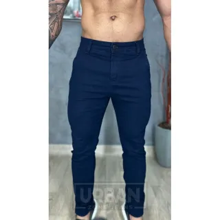 Calça Masculina Jeans Esporte Fino Modelo Slim Bolso Embutido - Azul Escuro