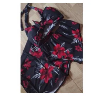 Biquíni estampado orquídea com shorts de cintura alta - Conjunto feminino de três peças - 6 PINK