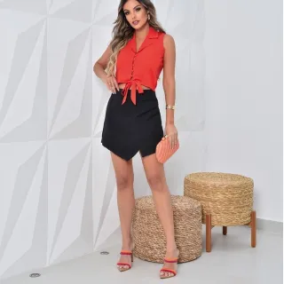 Saia Feminino Cintura Alta - alfaiataria curta - Branco