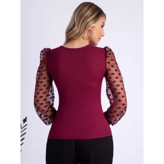 Blusinha Feminina Manga Longa Tule Canelada - Moda Inverno Blogueira - Pink