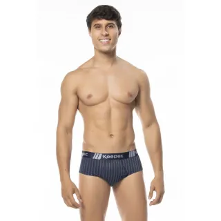 Kit 3 Peças Cueca Slip Listrada Algodão - Keeper - Elástico Aparente - M