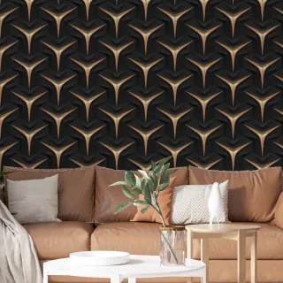 Papel de Parede Geométrico Preto e Dourado 3D - Efeito Praia, Sala e Quarto - Único