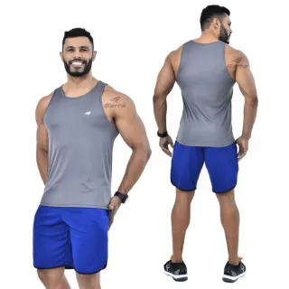 Camiseta Fitness Regata Masculina Dry Fit Long Premium para Treino e Academia - Azul Marinho