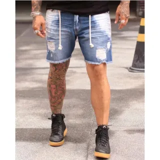 Promoção: Bermudas curtas masculinas com cordão e cinto, vários modelos! - jeans escuro sem faixa