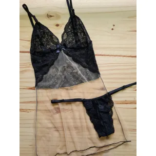 Calcinha Feminina Sensual Tule Renda Camisola Noivas Sexy Transparência Linha 310 - Azul Marinho