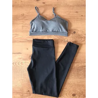 Legging Suplex Fitness Feminina com Top Alcinha - Conjunto Academia (COMPRE CONFORME SUAS MEDIDAS) - PRETO M