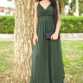 Vestido forrado alça longo de festa Tule - Azul Marinho