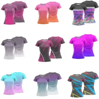 Camiseta Dry Fit Feminina para Academia - Kit com 2 Blusas - Sky - Cinza Preto