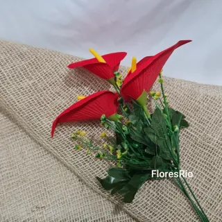 Decoração Casamento Buquê Flor Artificial Veludo Copo de Leite Vermelho - Único