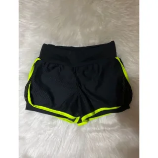 Roupa de Treinar Feminina Short Duplo Suplex com Tela - Preto com viés pink