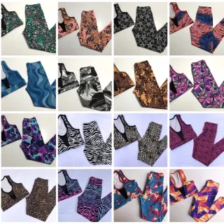 Conjunto de treino feminino suplex calça legging e top cropped telinha - Estampa variada