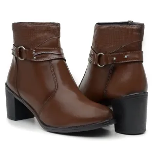Bota Feminina Confortável Média Salto Baixo Exclusiva Dona Beja - Capuccino