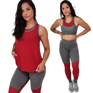 Roupa Academia Camiseta Regata Calça Legging Top Bojo Fitness Kit - Chocolate