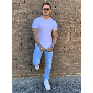 Calça Skinny Premium Masculina em Jeans com Lycra Elastano - Azul Claro