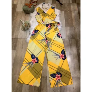 Moda feminina: Macacão estampado pantalona longo - Verde