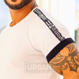 Camiseta Preta Manga Raglan Masculina com Contraste - 1 - Branca Barcelona