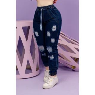 Cintura Alta Calça Jeans Jogger Feminina - Blogueira - jeans escuro jogger