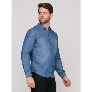Lavagem Especial Camisa Jeans Masculina Lisa Importado - Azul Marinho