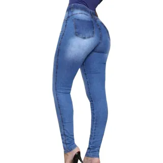 Calças Jeans Feminino Cós Alto Kit 2 - Modelagem Skinny, Levanta Bumbum - Preta e Azul Aço