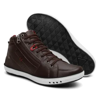 Promoção de Lançamento: Sapatênis Casual Masculino em Couro Botinha Cano Médio - Azul