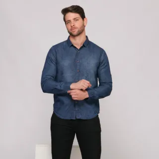 Lavagem Especial Camisa Jeans Masculina Lisa Importado - Azul Marinho