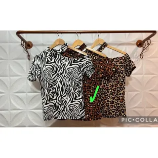 Blusa Animal Print Feminina Choker Manga Longa Ombro a Mostra - Zebra Bege - Manga Longa