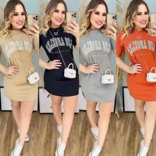 Vestido Feminino Curto Moda Verão Inverno Los Angeles - Cinza