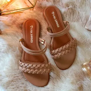 Sandália Feminina Rasteirinha 2 x 1 com ou sem trazeirinha - Nude