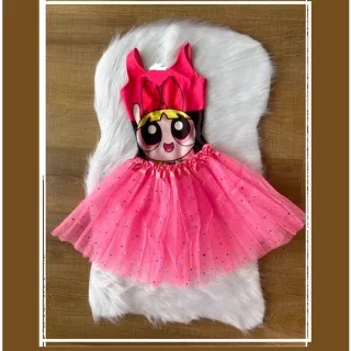 Envio rápido! Fantasia feminina super poderosa de carnaval com bory e saia de tule - Rosa florzinha