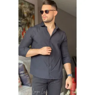 Camisa masculina manga longa slim fit algodão - pronta entrega - Vermelha