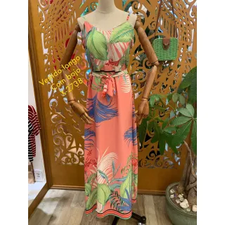 Roupa feminina alcinha estampada vestido longo - Amarelo