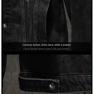 Jaqueta preta masculina slim fit com capuz em jeans stretch - Preto