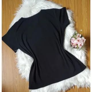 Estilosa Blusinha Manga Curta Plus Size Feminina Moda Evangelica Senhora - Preto