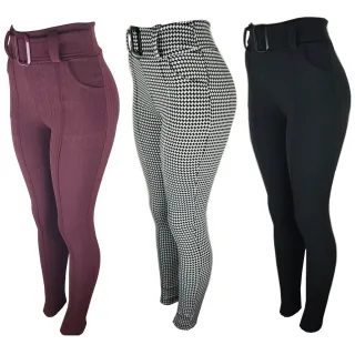 Veste Super Bem Calça Feminina Xadrez Skinny com Cinto - Vinho