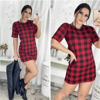 Vestido xadrez São João festa camisetão Juliana junina - Verde miltar
