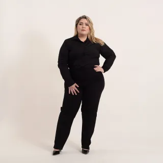 Camisa social feminina manga 3/4 em gabardine preta e branca - Passa fácil - Cor Branco Tamanho G