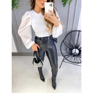 Princesa Blusa Manga Longa Transparente Feminina Bufante - Branco
